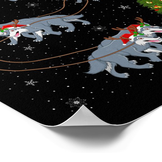 Wolf Santa Sleigh Flying Funny Magical Christmas P Poster (Hoek)