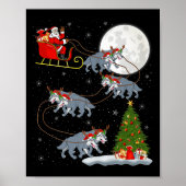 Wolf Santa Sleigh Flying Funny Magical Christmas P Poster (Voorkant)