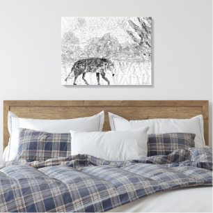 Wolf Schets Wilde Dier Monochrome Kunst Canvas Afdruk