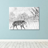 Wolf Schets Wilde Dier Monochrome Kunst Canvas Afdruk (Insitu (Houten vloer))