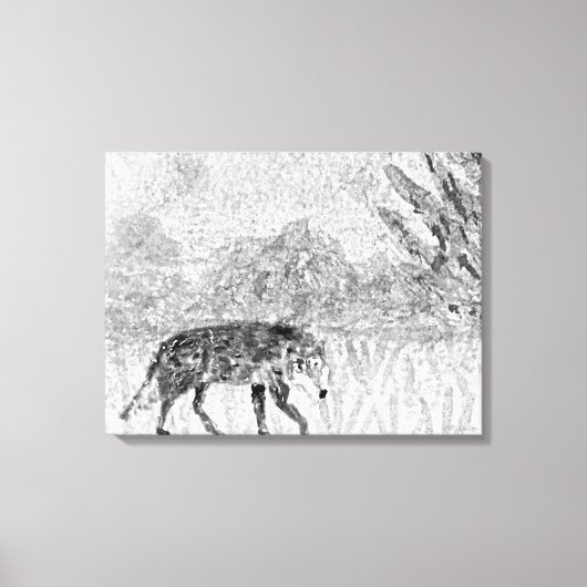 Wolf Schets Wilde Dier Monochrome Kunst Canvas Afdruk (Voorkant)