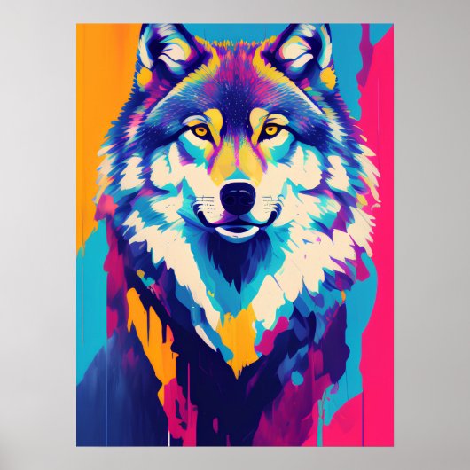 Wolf schilderij kunst decoratie, kleurrijke regenb poster (Voorkant)