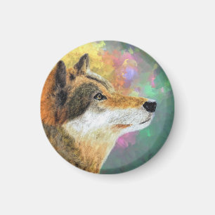 Wolf schilderij magneet, majestueuze wildlife koel magneet