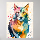 Wolf schilderij schattige hond kleurrijke wilde di poster (Voorkant)
