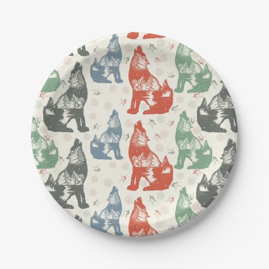 wolf seamless pattern, wolf lover papieren bordje (Voorkant)