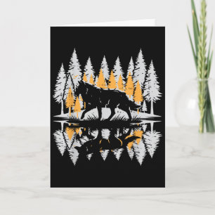 Wolf Silhouet Dennenbomen Vintage Eenzame Alpha Vr Kaart