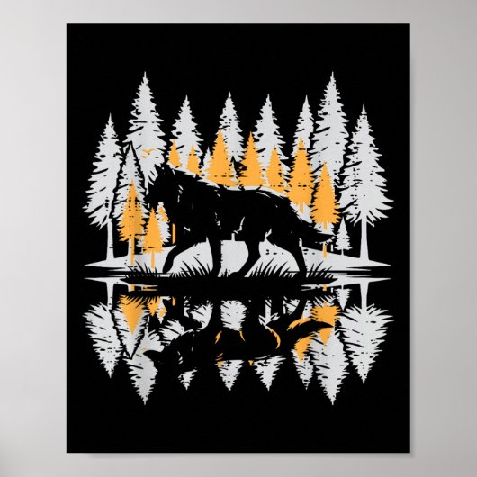 Wolf Silhouet Dennenbomen Vintage Eenzame Alpha Vr Poster (Voorkant)
