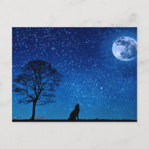 Wolf Silhouette die in de maan springt Briefkaart