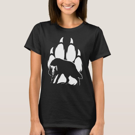 Wolf Silhouette en Footprint T-Shirt (Voorkant)