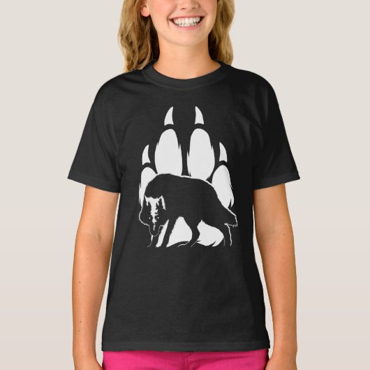 Wolf Silhouette en Footprint T-Shirt (Voorkant)
