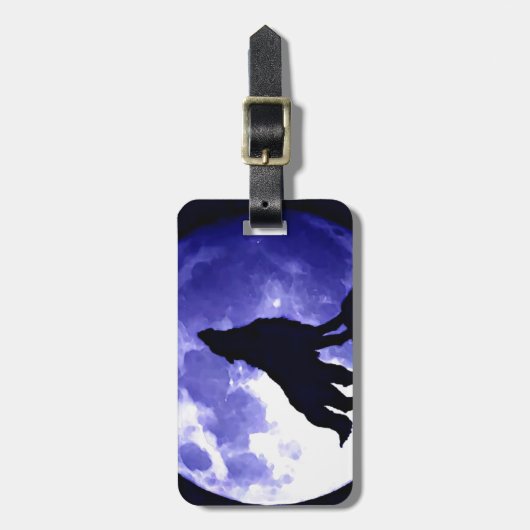 Wolf Silhouette en Full Moon Bagagelabel (Voorkant verticaal)
