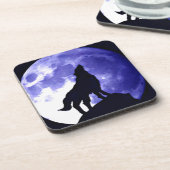 Wolf Silhouette en Full Moon Bier Onderzetter (Linkerzijde)