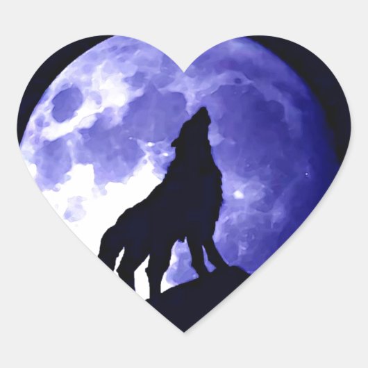 Wolf Silhouette en Full Moon Hart Sticker (Voorkant)