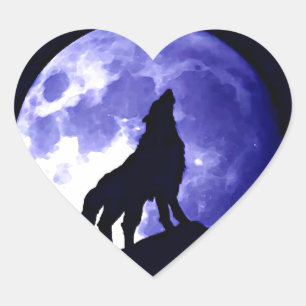 Wolf Silhouette en Full Moon Hart Sticker