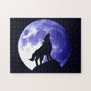 Wolf Silhouette en Full Moon Legpuzzel
