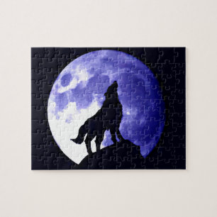 Wolf Silhouette en Full Moon Legpuzzel