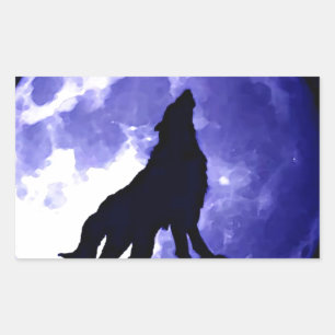 Wolf Silhouette en Full Moon Rechthoekige Sticker