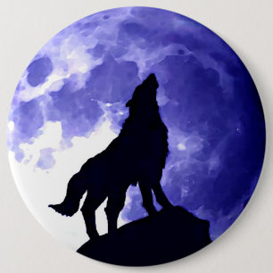 Wolf Silhouette en Full Moon Ronde Button 6,0 Cm