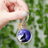 Wolf Silhouette en Full Moon Sleutelhanger (Hand)