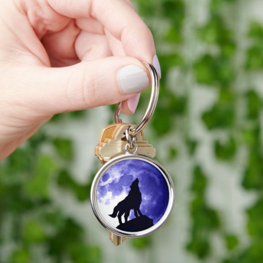 Wolf Silhouette en Full Moon Sleutelhanger (Hand)