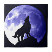 Wolf Silhouette en Full Moon Tegeltje (Voorkant)