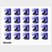 Wolf Silhouette en Full Moon Vierkante Sticker (Vel)