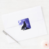 Wolf Silhouette en Full Moon Vierkante Sticker (Envelop)