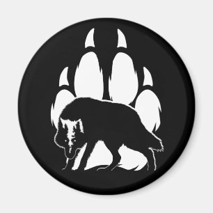 Wolf Silhouette en voetafdruk Magneet