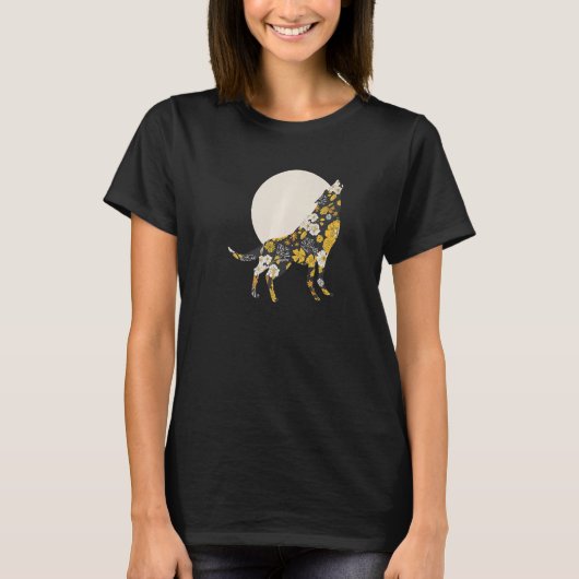 Wolf Silhouette Flower Pattern Dog Friends T-shirt (Voorkant)