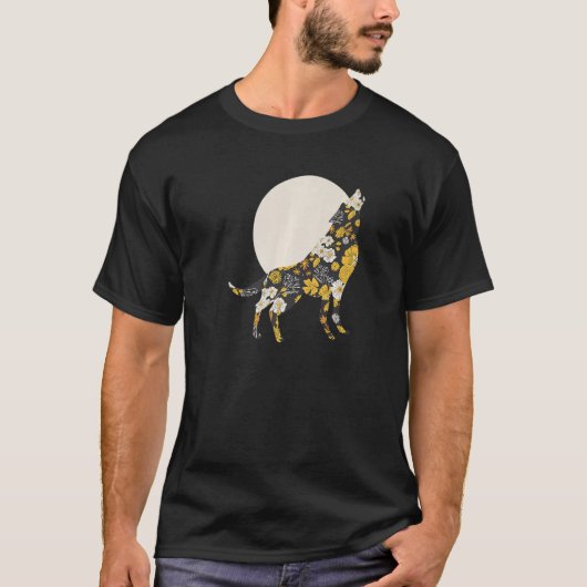Wolf Silhouette Flower Pattern Dog Friends T-shirt (Voorkant)