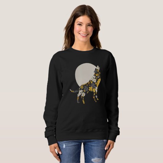 Wolf Silhouette Flower Pattern Dog   Friends Trui (Voorkant volledig)