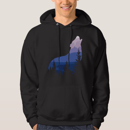 Wolf Silhouette Forest Mountain Hoodie (Voorkant)