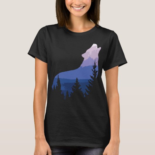 Wolf Silhouette Forest Mountain T-shirt (Voorkant)
