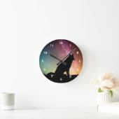 Wolf Silhouette met noordelijke lichten Ronde Klok (Huis)