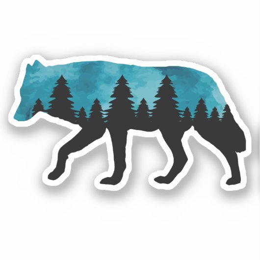 Wolf Silhouette Modern Sticker (Voorkant)