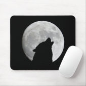 Wolf Silhouette op Dusk Plus Moon Achtergrond Muismat (Met muis)