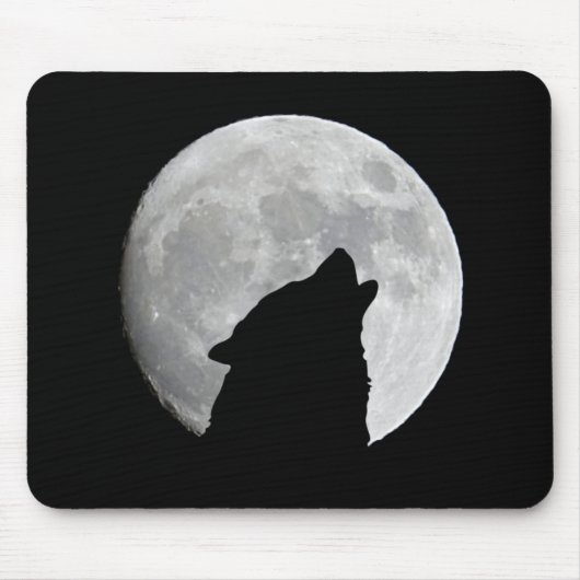 Wolf Silhouette op Dusk Plus Moon Achtergrond Muismat (Voorkant)