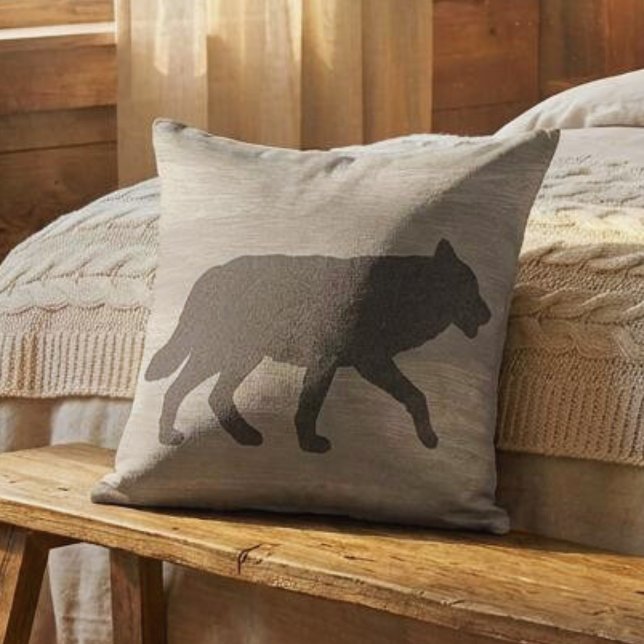 Wolf Silhouette Reversible Throw Pillow Kussen (reversible wolf silhouette mountain cabin throw pillow
)