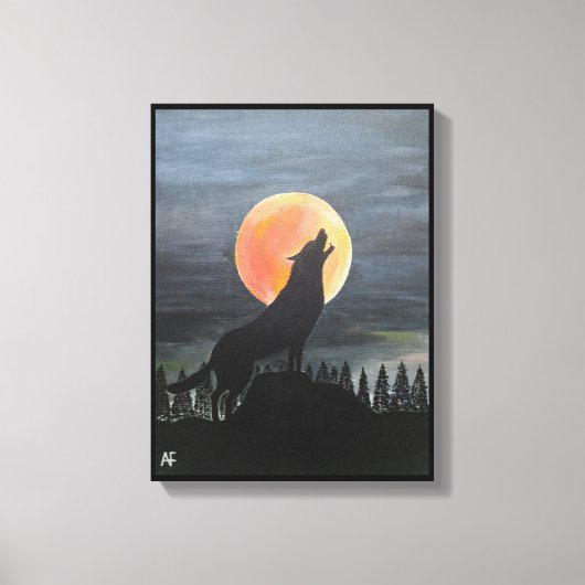 Wolf Silhouette Schilderij van Alfred Fox Canvas Afdruk (Voorkant)