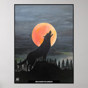 Wolf Silhouette Schilderij van Alfred Fox Poster