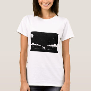 Wolf Silhouette Sterrenhemel Minimalistisch Ontwer T-shirt