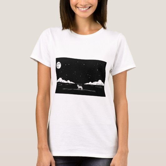 Wolf Silhouette Sterrenhemel Minimalistisch Ontwer T-shirt (Voorkant)