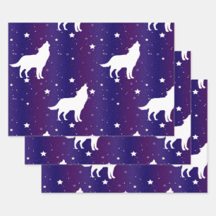 Wolf Silhouette Sterrennacht Galaxy Lover Inpakpapier Vel