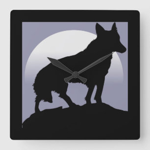 WOLF SILHOUETTE VIERKANTE KLOK