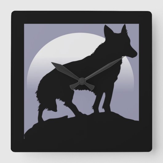 WOLF SILHOUETTE VIERKANTE KLOK (Voorkant)