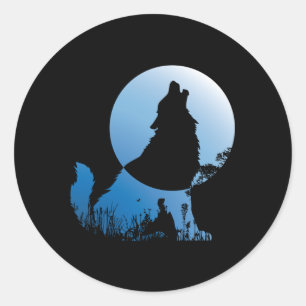 Wolf Silhouette Wolf Natuur Lover Ronde Sticker