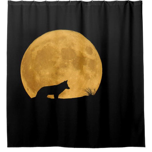 Wolf Silhouetted in Bright Moon Douchegordijn (Voorkant)