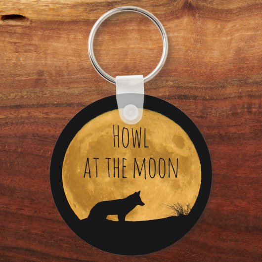 Wolf Silhouetted in Bright Moon Sleutelhanger (Voorkant)