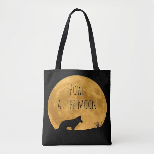 Wolf Silhouetted in Bright Moon  Tote Bag (Voorkant)
