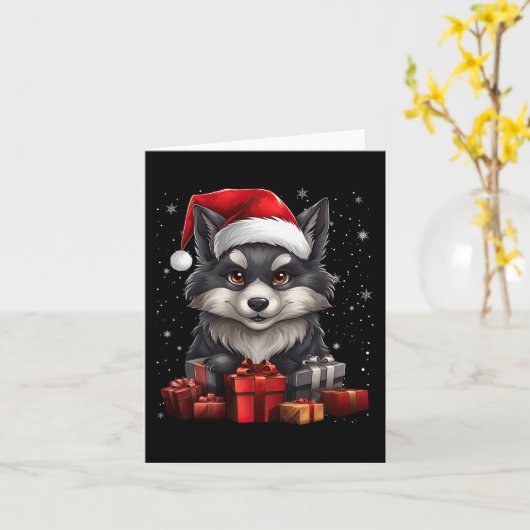 Wolf Sinterklaas Pet Kerstsneeuw Kerstmis Pyjama P Kaart (Gele Bloem)
